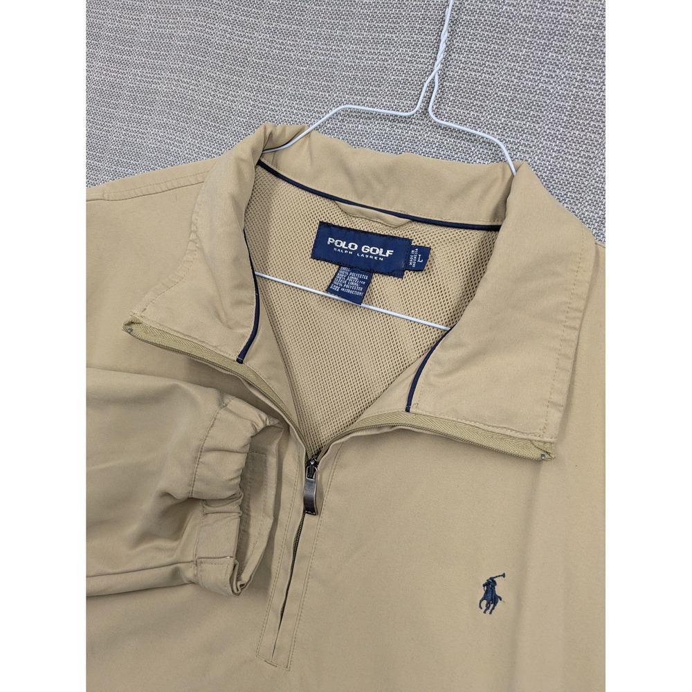 Polo Golf Ralph Lauren Windbreaker Jacket Mens Large Beige 1/4 Zip Golf Pullover